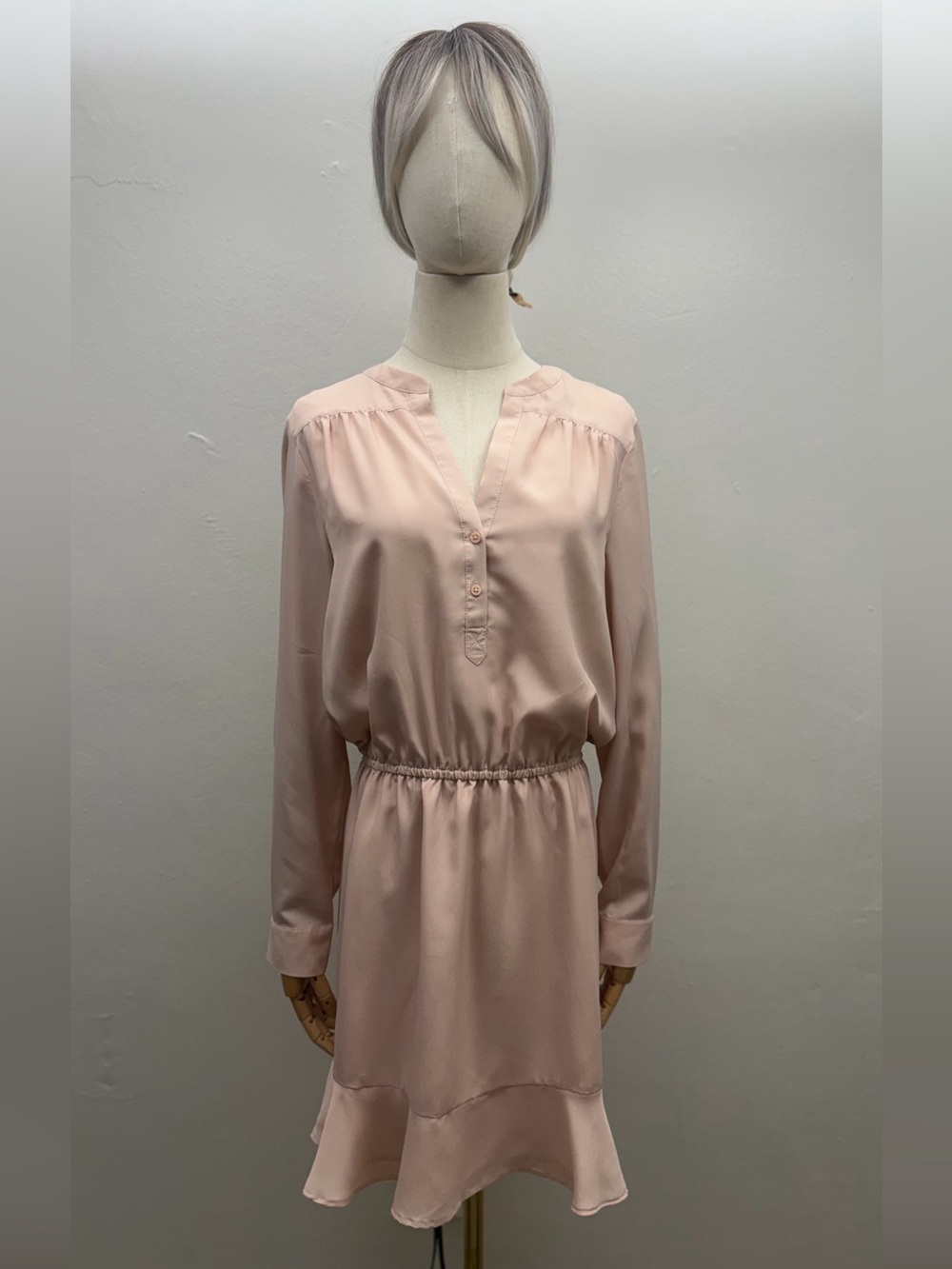 Joie Blush Pink Long Sleeve Ruffle Hem Dress Women’s Medium Satin Look